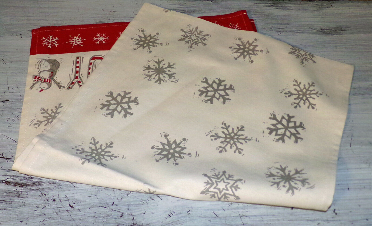 Christmas Table Runner 56" Joy Snowflake Snowman Red Khaki Silver Table Decor