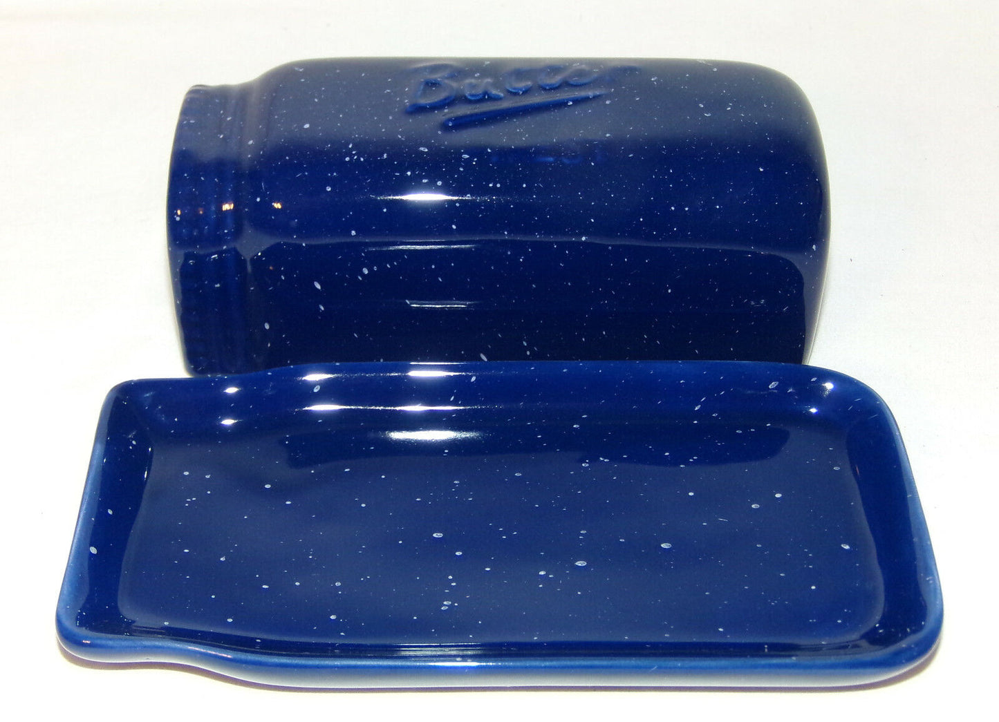 Mason Jar Butter Dish Cobalt Blue Porcelain Graniteware Butter Keeper Dish New