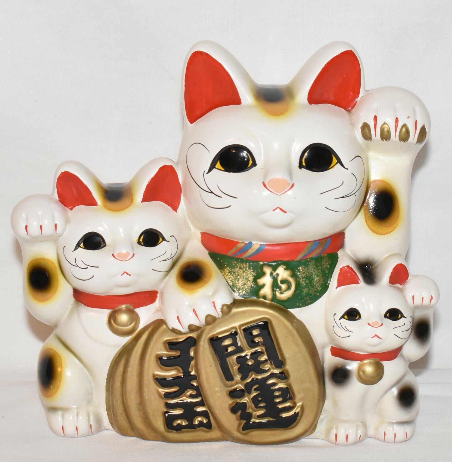 Vintage Japanese Welcoming Maneki Neko Lucky Cat Good Fortune Porcelain Statue Bank