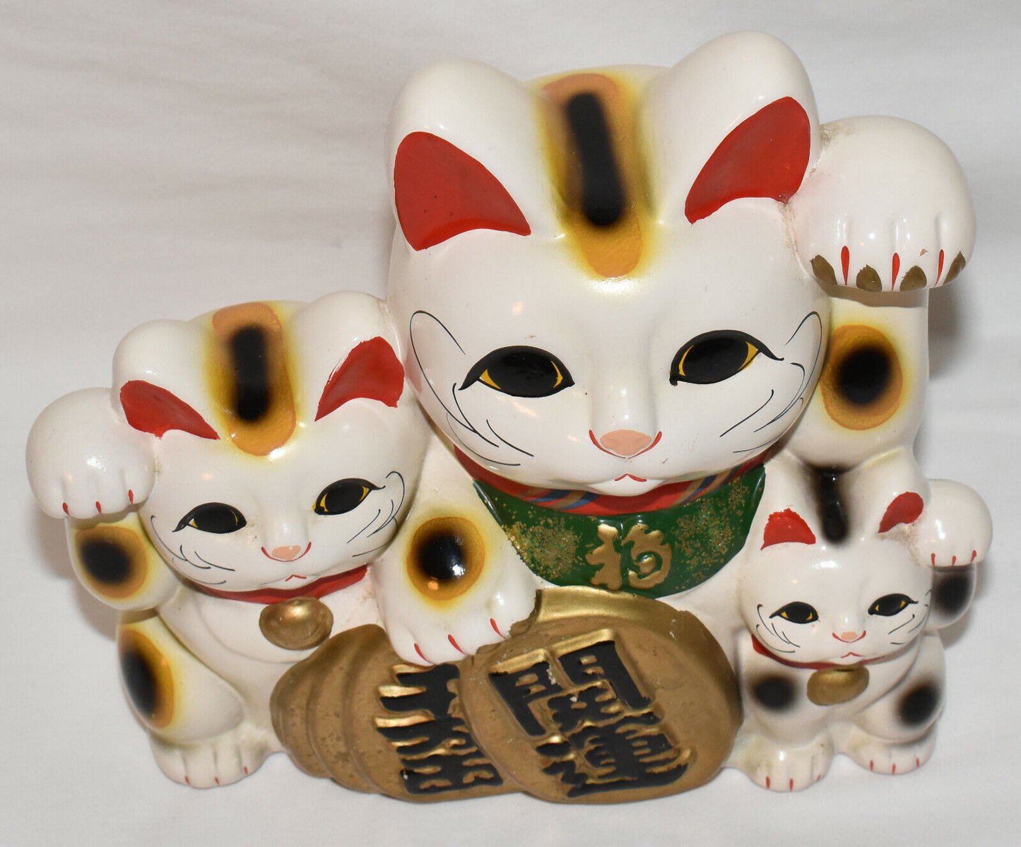 Vintage Japanese Welcoming Maneki Neko Lucky Cat Good Fortune Porcelain Statue Bank