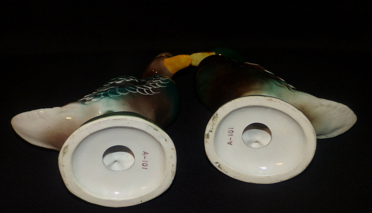 Pair Vintage Mallard Ducks Birds Fowl Hand Painted Porcelain Ducks Made in Japan