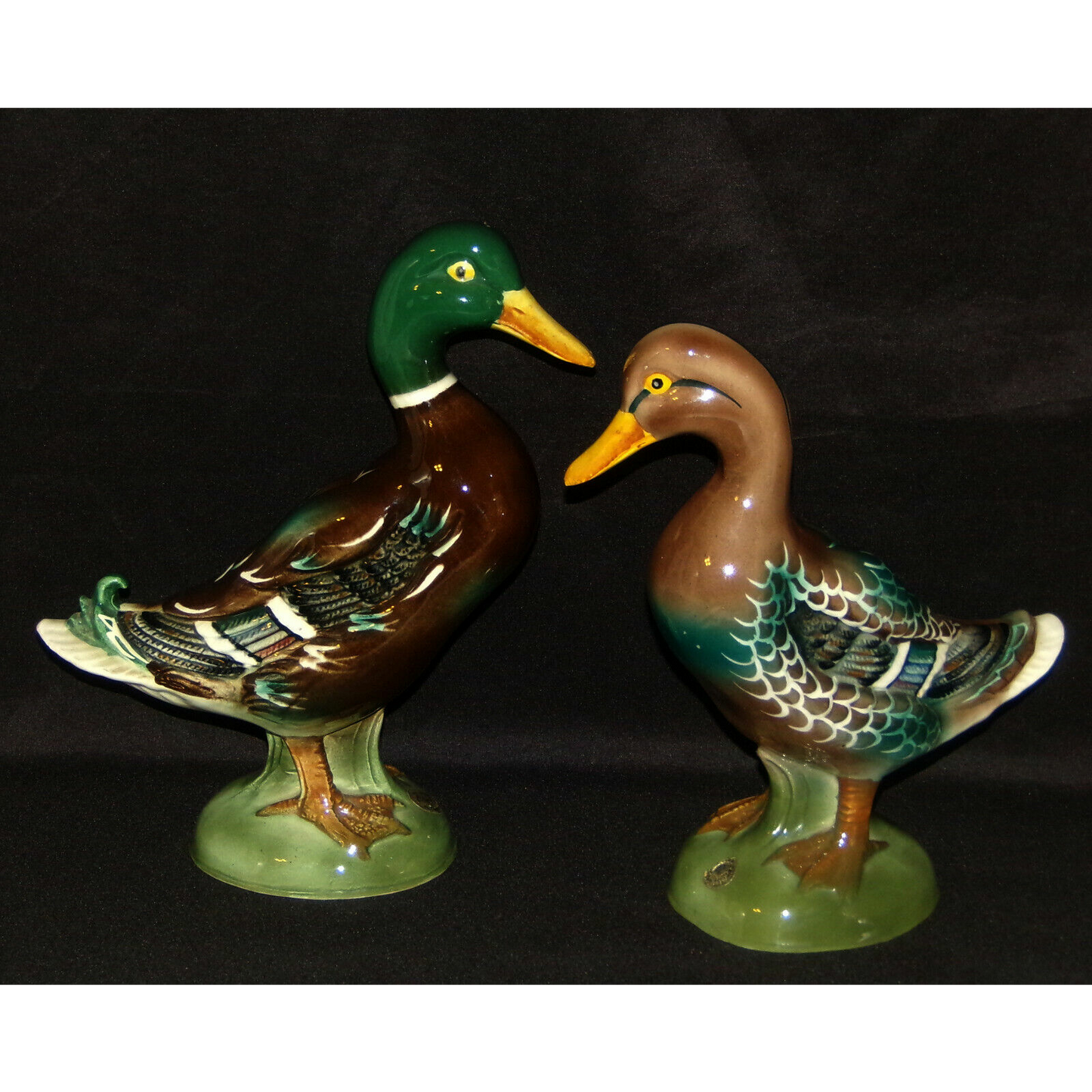 Pair Vintage Mallard Ducks Birds Fowl Hand Painted Porcelain Ducks Made in Japan