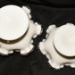 2 Vintage White Milk Glass Compotes 6.75" Open Candy Dish w Crimped Clear Glass Rims