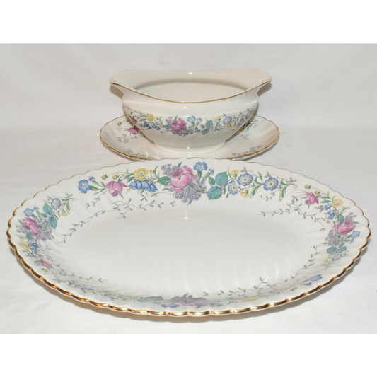 Syracuse China Lilac Rose 14" Serving Platter & Gravy Boat Made in America Mint