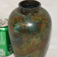 Vintage Japanese Bronze Vase 8.5" Chemically Etched Flower Vase Blue Green Brown