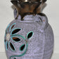 Vintage Mexican Pottery Vase Flower Cutout 8.75" Purple Copper Glazed Flwr Vase