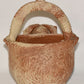 Vintage Terracotta Basket with Ram Head Hand Thrown Art Pottery Basket w Handle