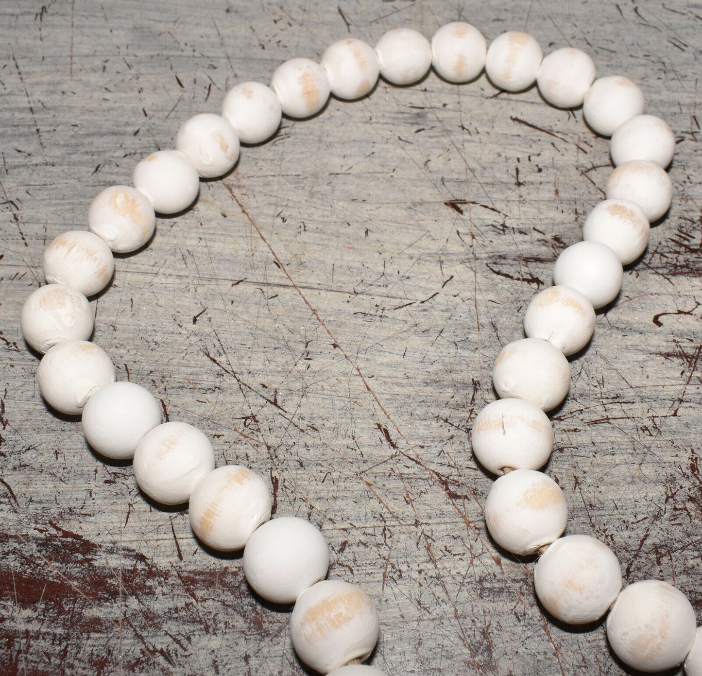 Distressed White Wood Blessing Beads Home 31" Decorative Beads Farmhouse Decor