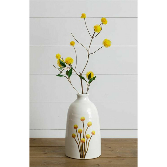 Large White Yellow Vase 10" Crackle Glaze Ceramic Billy Button Pottery Vase New