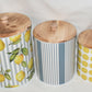 3pc Set Canisters Wood Metal Nesting Kitchen Canisters Yellow White Blue New