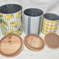 3pc Set Canisters Wood Metal Nesting Kitchen Canisters Yellow White Blue New