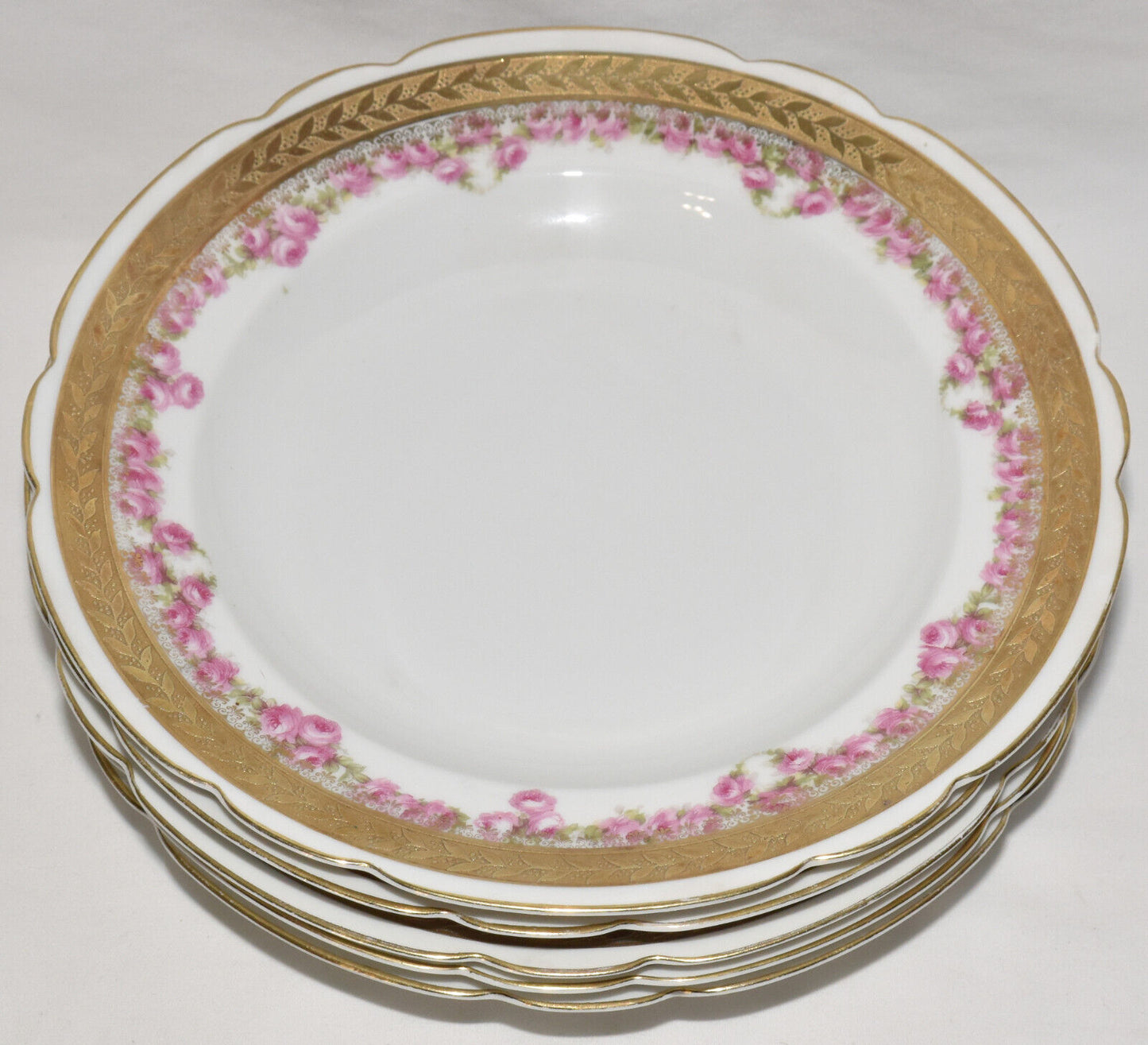 Antique Royal Bayreuth Bavaria Porcelain Bowls 5 Lrg 9" Salad Bowls Pink Flowers