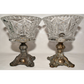 Pair American Brilliant Period Glass Compotes w Brass Base Cut Crystal Open Dish