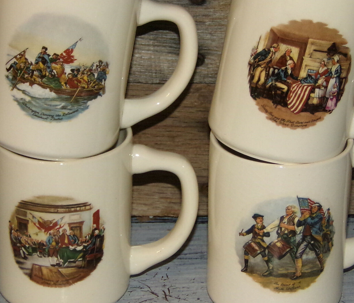 4pc Set Old Americana Coffee Mugs Cups Washington Dunsmore Willard Trumbull USA