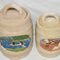 Vintage Hershey Molds Ceramic Canisters Hand Painted Barrel Canisters with Lids