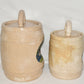 Vintage Hershey Molds Ceramic Canisters Hand Painted Barrel Canisters with Lids