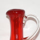Vintage 12" Red Art Glass Pitcher Hand Blown Cased Glass Pitcher Red Clear Glass