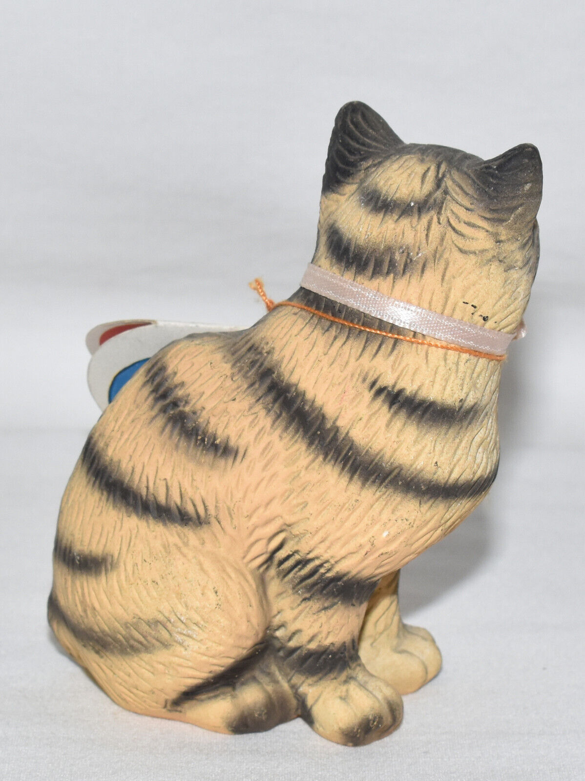 Vintage Yellow Black Cat Figurine Yoomco Porcelain Sitting Cat w Large Eyes 3.5"