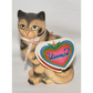 Vintage Yellow Black Cat Figurine Yoomco Porcelain Sitting Cat w Large Eyes 3.5"