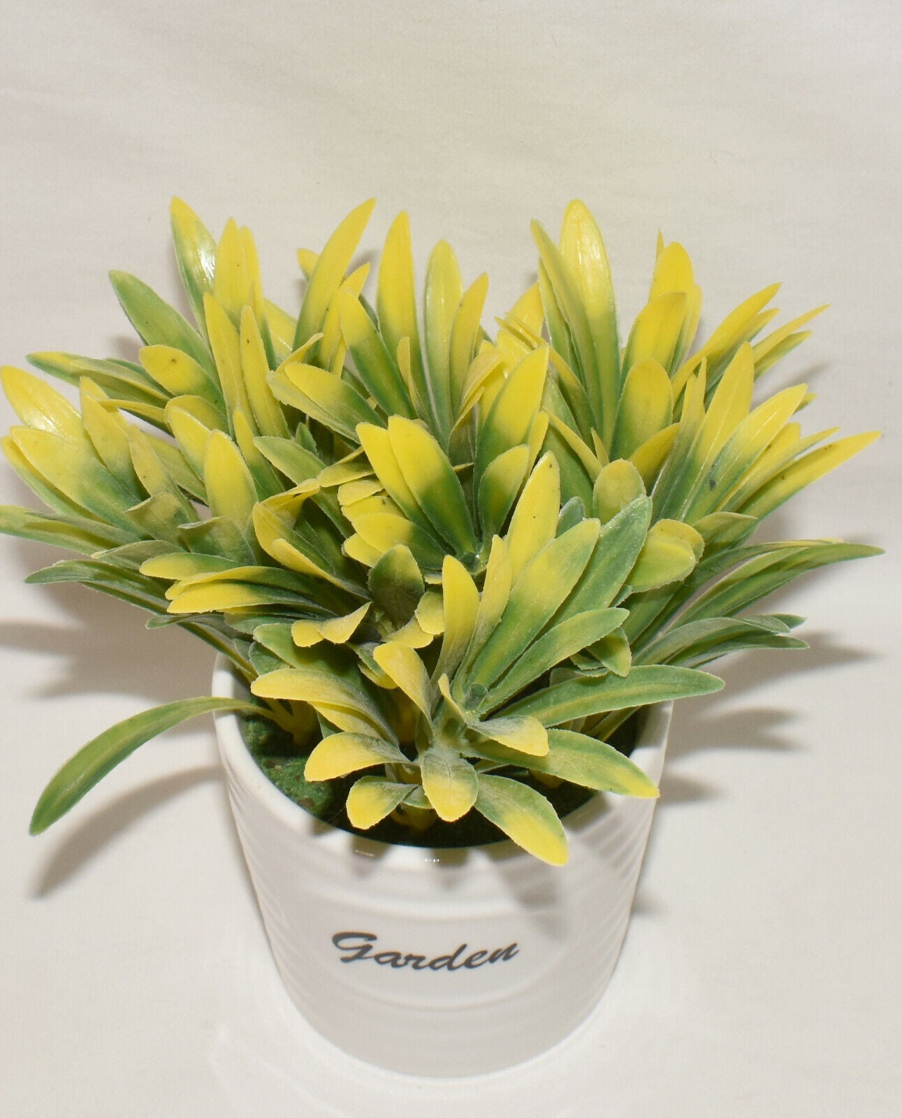 Yellow Faux Potted House Plant 5.5" Garden Plant Flowers in White Ceramic Pot