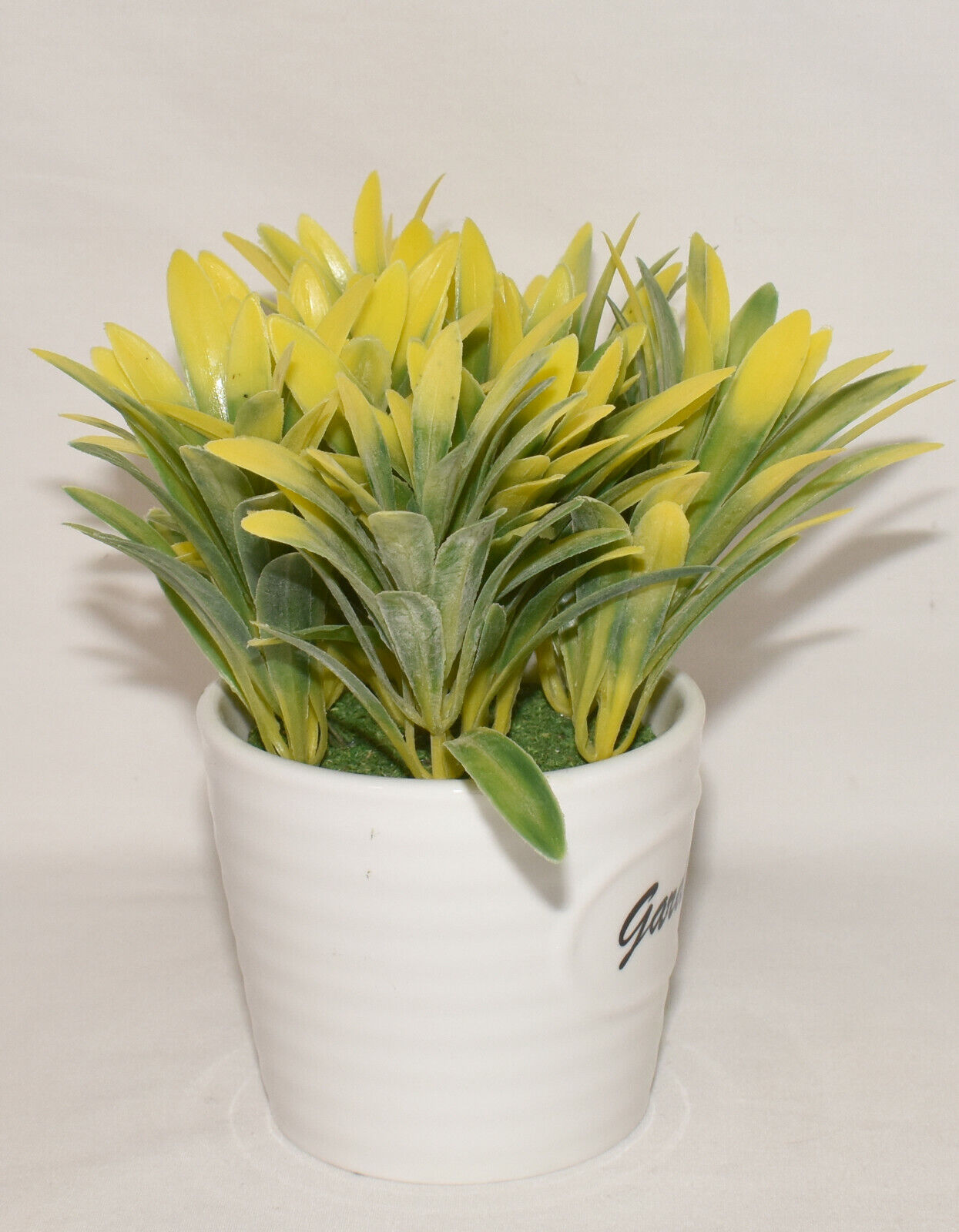 Yellow Faux Potted House Plant 5.5" Garden Plant Flowers in White Ceramic Pot