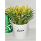 Yellow Faux Potted House Plant 5.5" Garden Plant Flowers in White Ceramic Pot