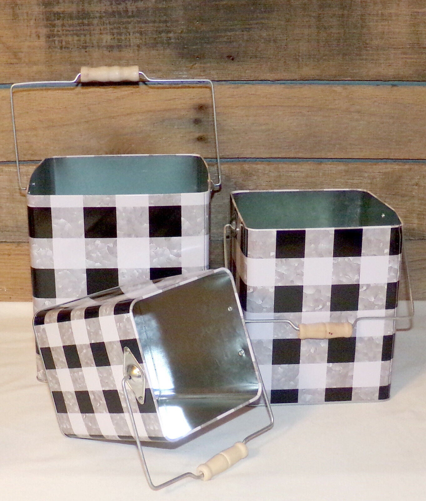 Black White Buffalo Check Metal Bins Plaid Storage Bins Square Boxes 3 Sizes New