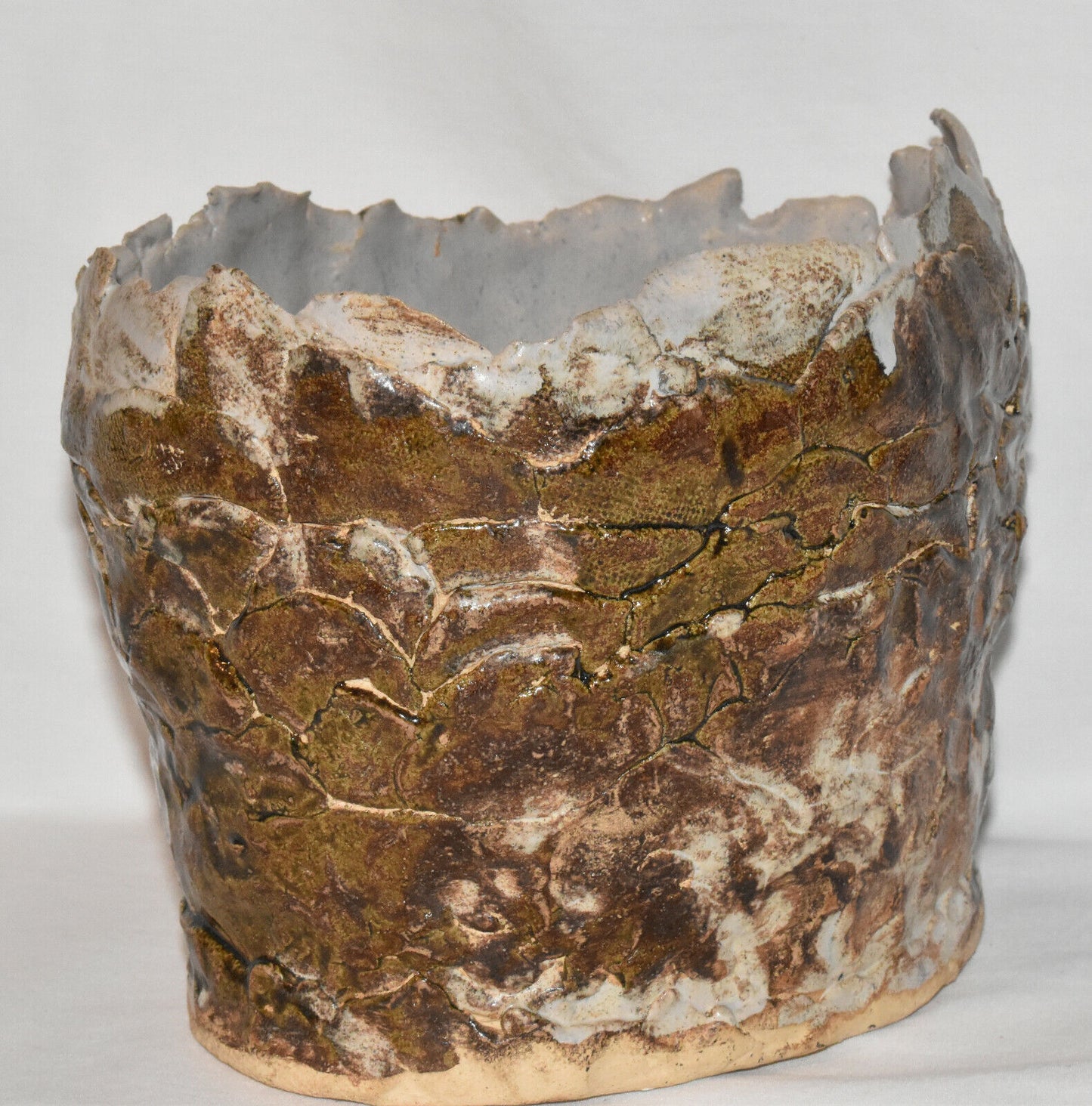 Vintage Textured Jagged Edge Jardiniere Planter Handcrafted Ceramic Plant Pot