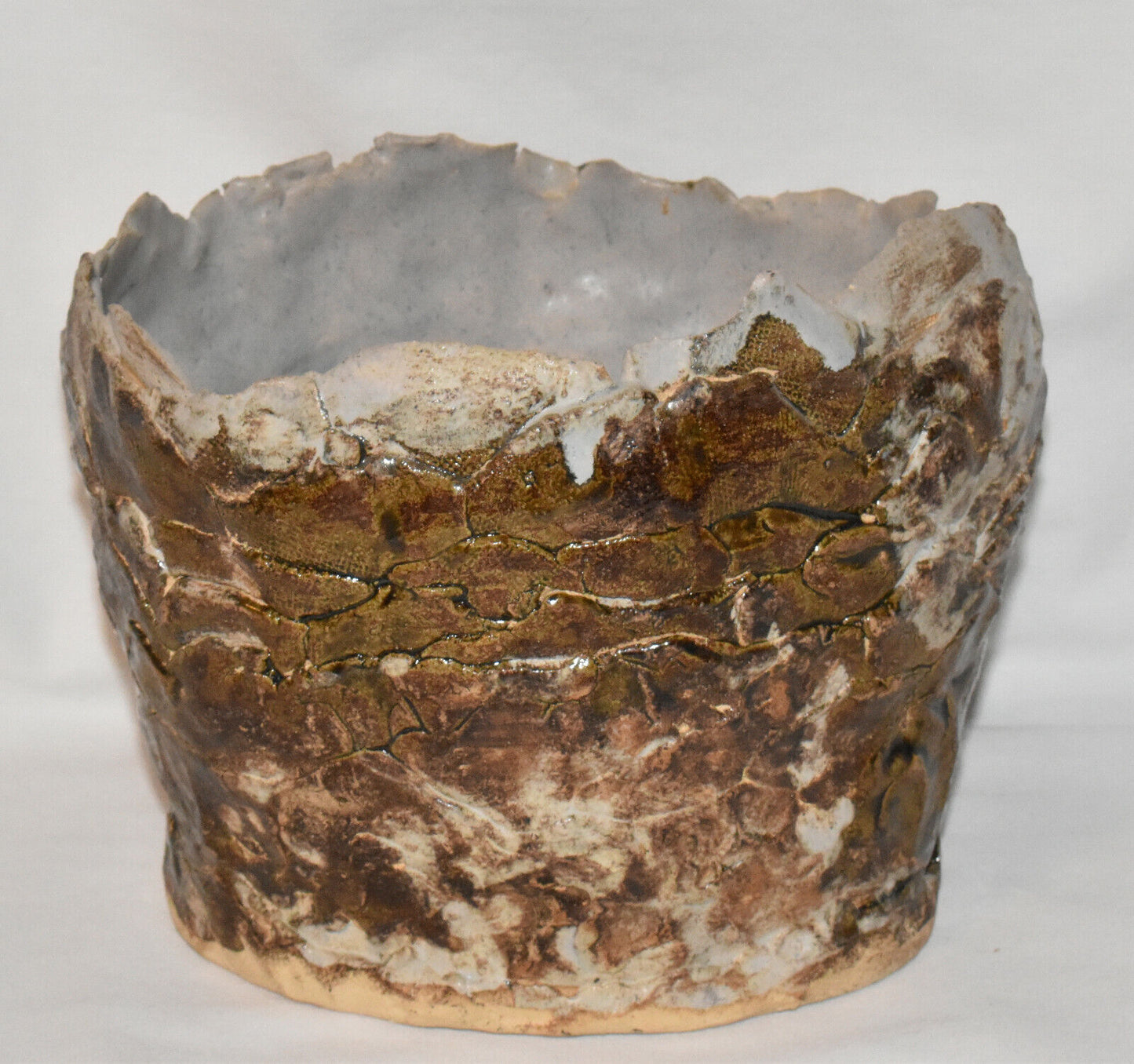 Vintage Textured Jagged Edge Jardiniere Planter Handcrafted Ceramic Plant Pot