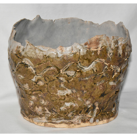 Vintage Textured Jagged Edge Jardiniere Planter Handcrafted Ceramic Plant Pot