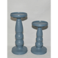 Pillar Candle Holders 2pc Set Slate Blue Pedestal Candle Stands Hand Painted New