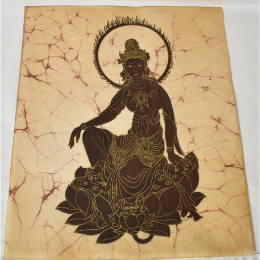 Vintage Buddha Goddess Screen Print on Rice Paper or Linen Religious Buddha Figure