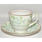 Vintage Royal Stafford Bone China Repos Teacup Saucer Green White Flowers England