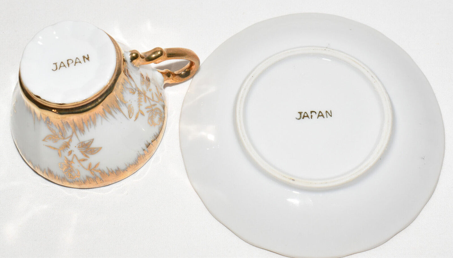 Vintage Japan Porcelain Demitasse Cup & Saucer with Dancing Couple Garden Scene
