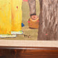 Large Vintage Teepee Village Oil on Board Framed Textured Painting 31" x 21"