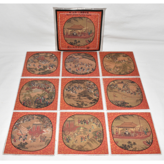 9pc Ancient Chinese Painting Coasters Ju-Pi T'u Scroll of Ming Dynasty 1368-1644