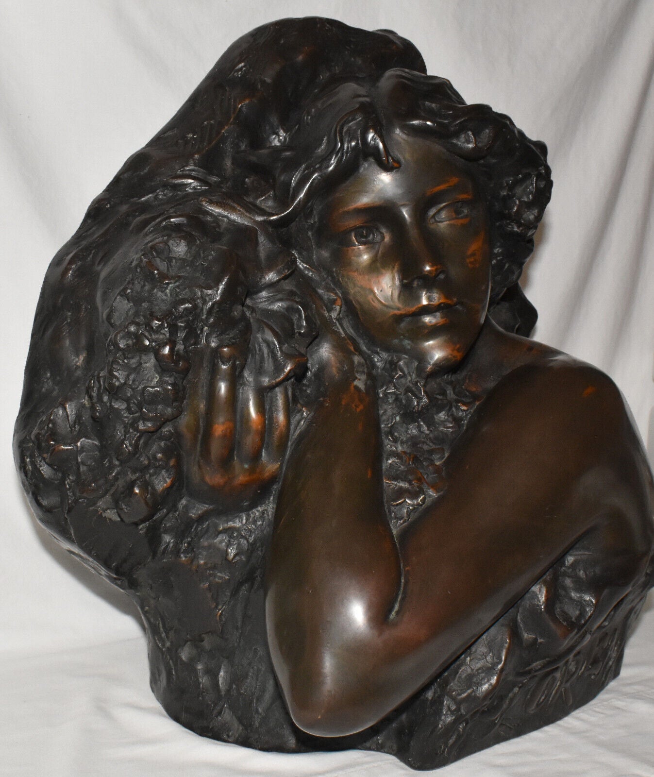 Large Early 20th Century Sculpture Bust Floreal by Richard Aurili (1834-1914)