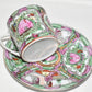 Vintage Chinese Rose Medallion Demitasse Teacup & Saucer Pink Green w Red Mark