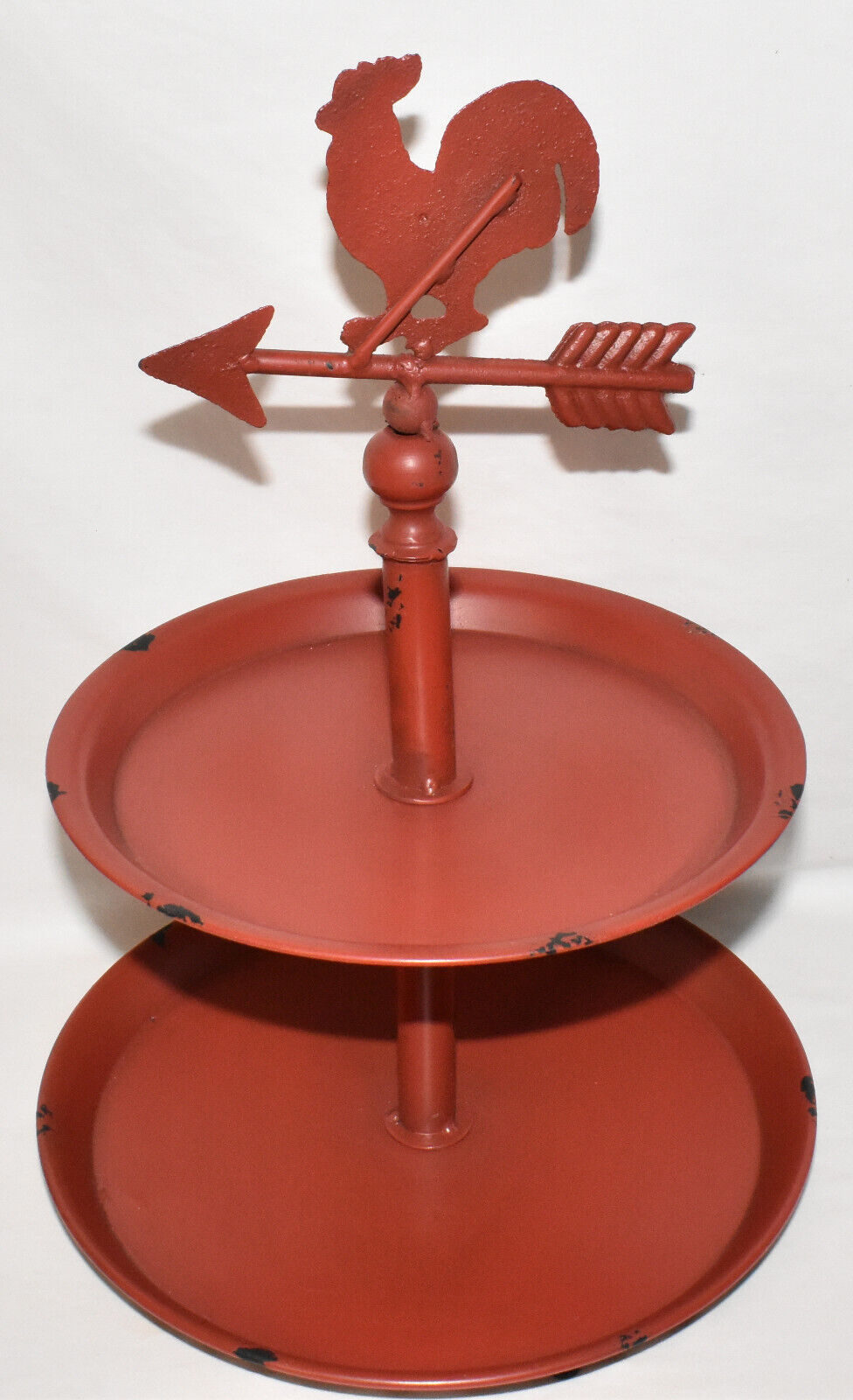 Farmhouse Distressed Red Two Tiered Rooster Weathervane Tray Heavy Duty Metal