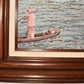 Vintage Original Framed Oil on Board Asian Sail Boat Painting Signed 26" x 24"