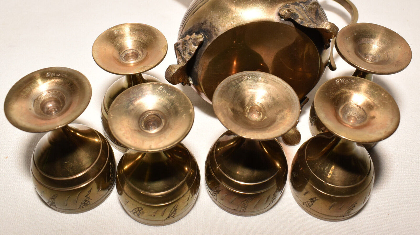 7pc Vintage EPNS Arabic Dallah Coffee Set Miniature Brass Pot Goblets Middle Eastern