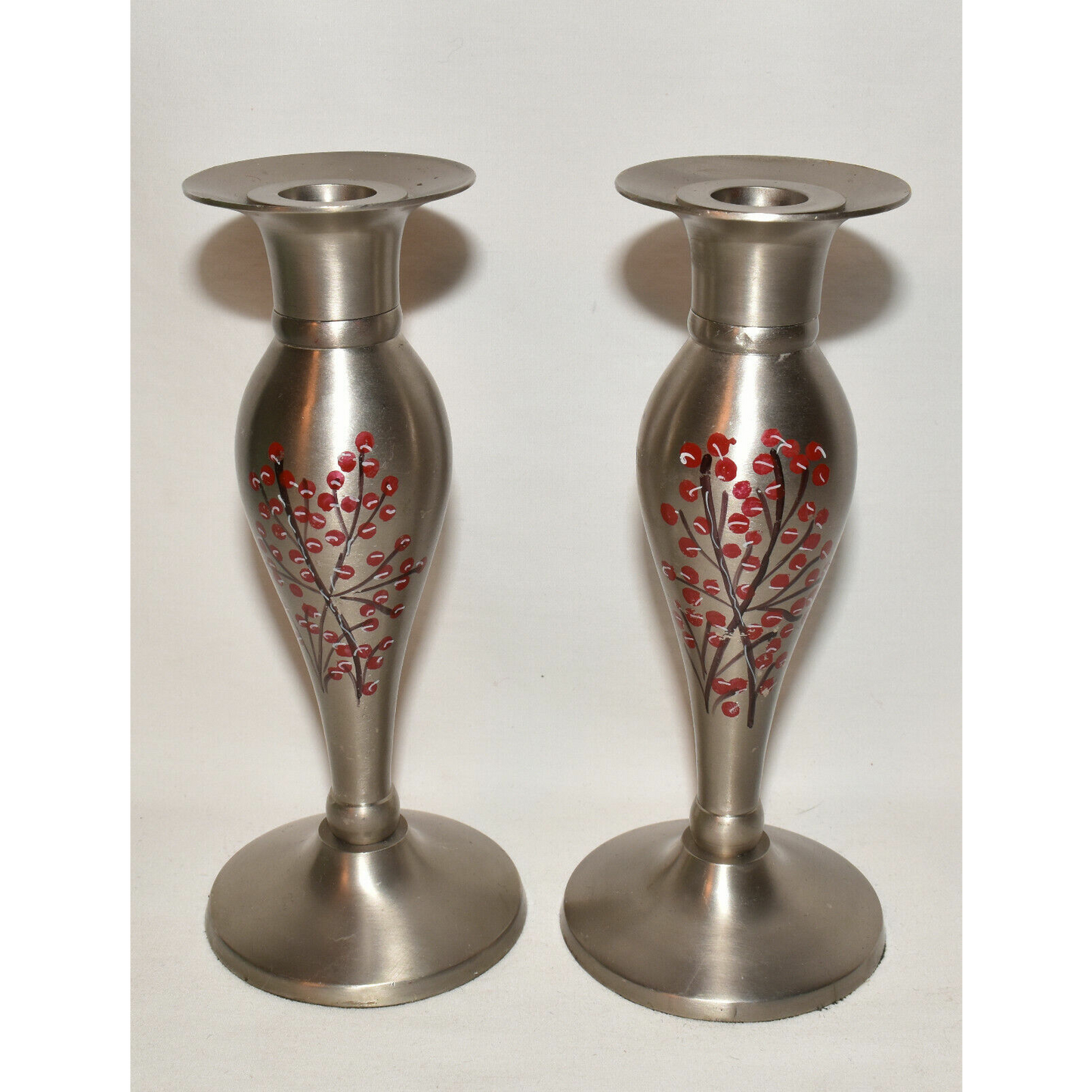 Vintage Asian Candlesticks Metal & Enamel Taper Candle Holders Hand Painted Mint