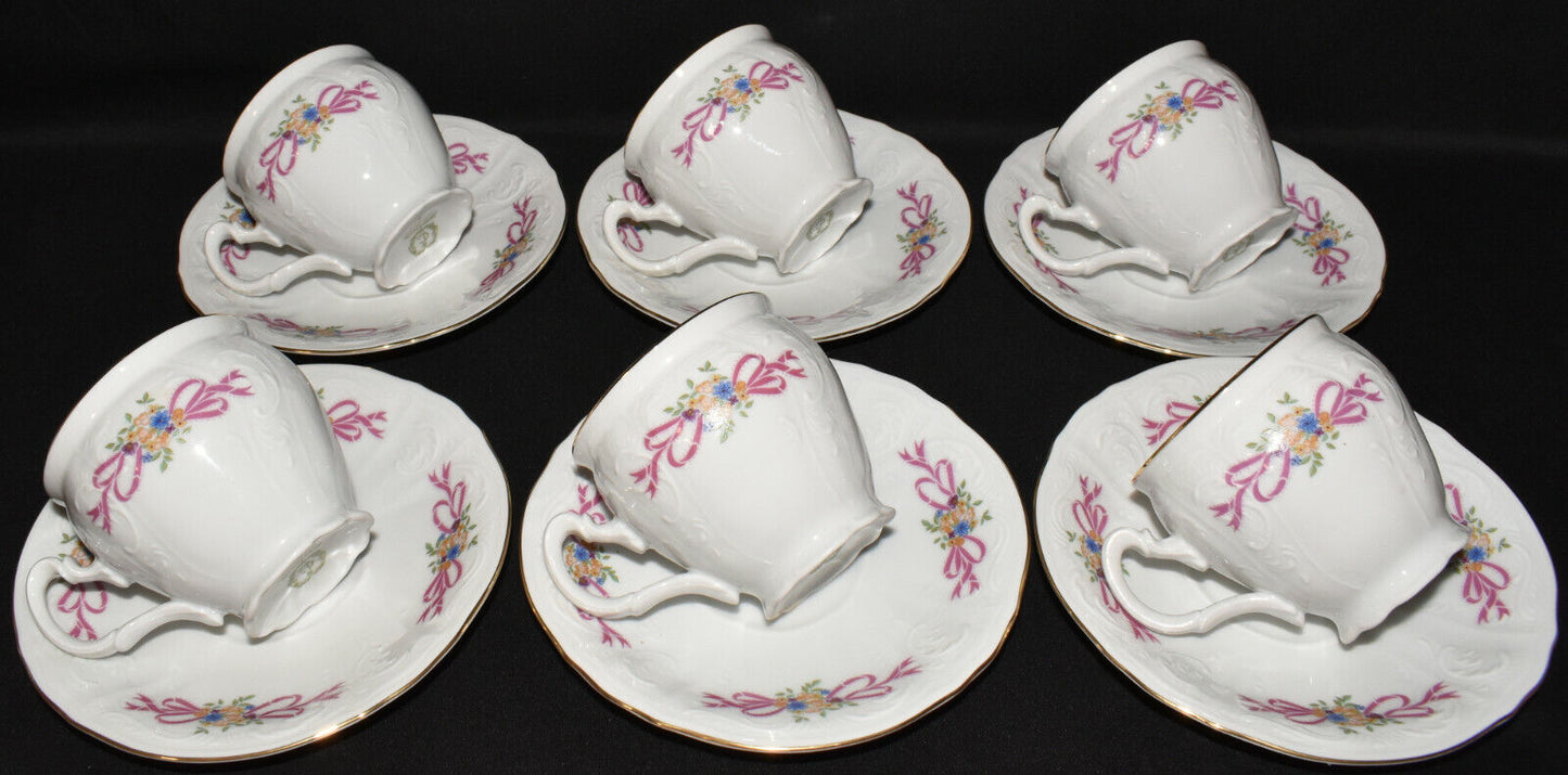 1990's Concordia Lesov Bohemian Fine Bone China Teacups Saucers 12pcs Org. Box