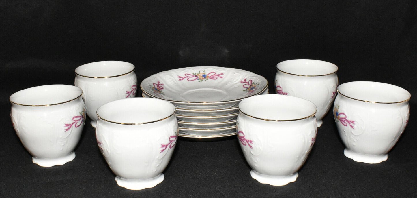 1990's Concordia Lesov Bohemian Fine Bone China Teacups Saucers 12pcs Org. Box