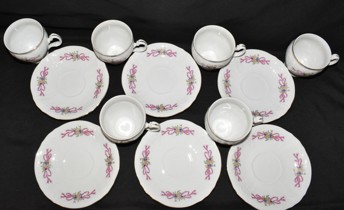 1990's Concordia Lesov Bohemian Fine Bone China Teacups Saucers 12pcs Org. Box