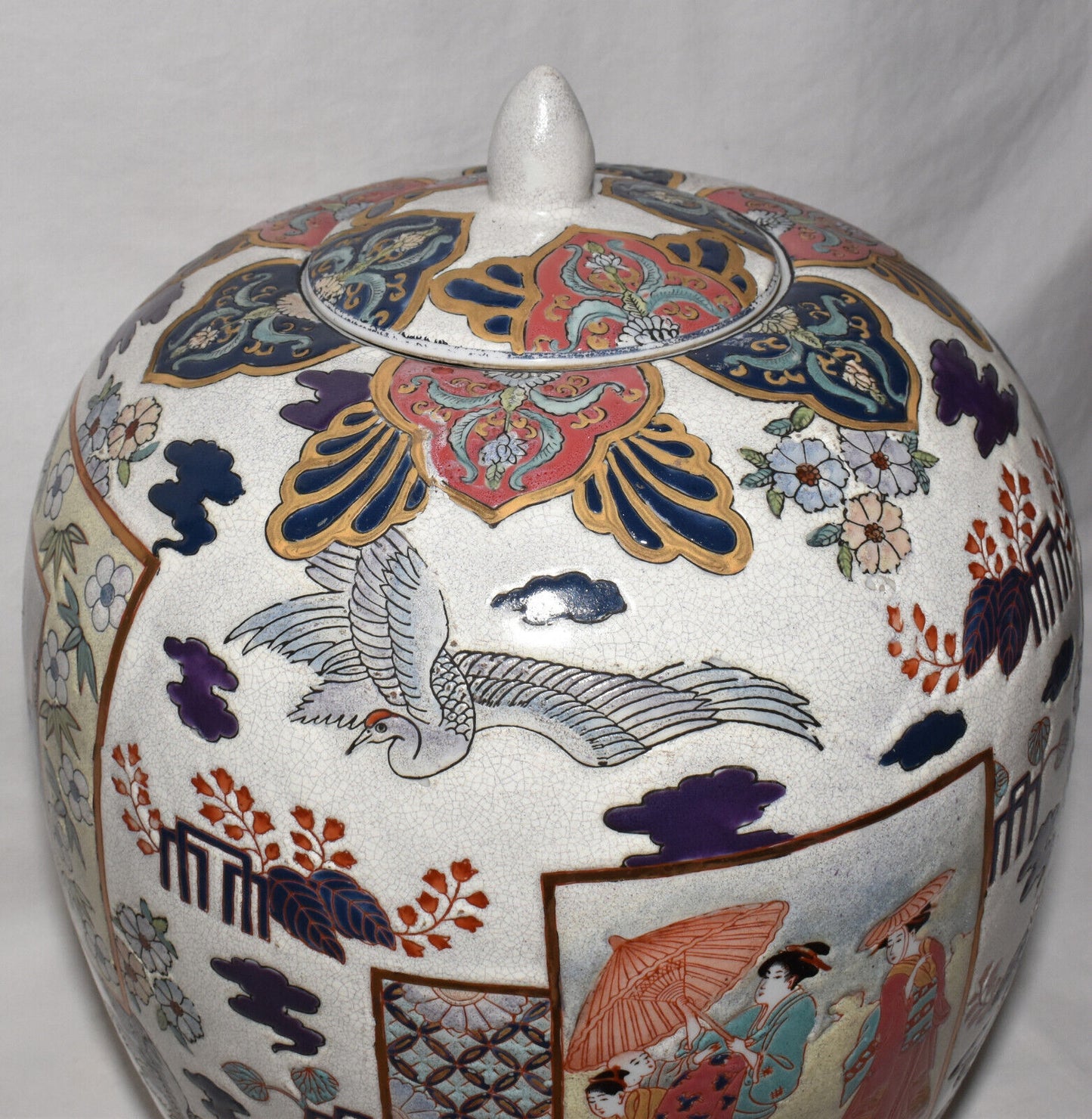 Late 19th/Early 20th Century Antique Japanese Porcelain Jar w Lid Hand Painted