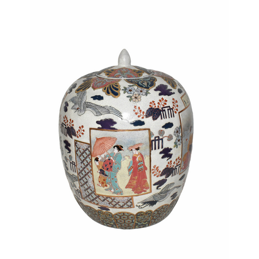 Late 19th/Early 20th Century Antique Japanese Porcelain Jar w Lid Hand Painted
