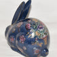 Vintage Chinese Rabbit Figurine Hand Painted Enameled Bunny Deep Cobalt Blue