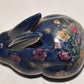 Vintage Chinese Rabbit Figurine Hand Painted Enameled Bunny Deep Cobalt Blue