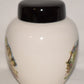 Vintage Asian Theme Ginger Jar w Garden Scene 8" Porcelain Jar w Lid Signed